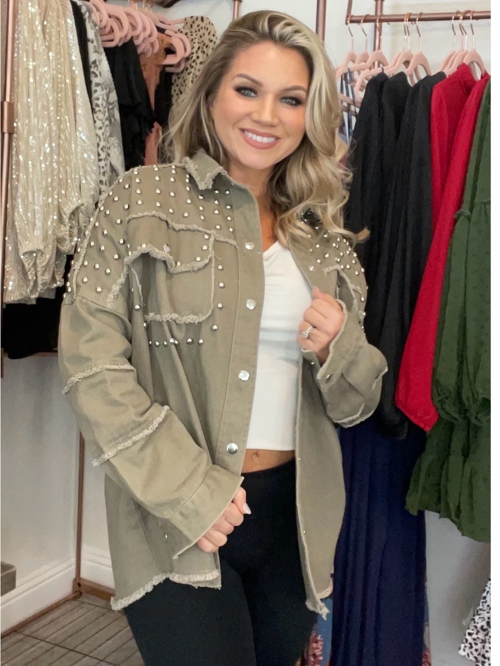 Fantastic Fawn Olive Studded Utility Jacket